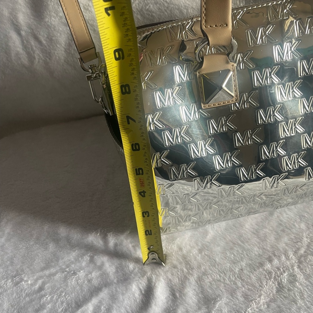 EUC Clean Michael Kors Metallic Grayson Chrome Silver and Tan Women's Bag - Picture 2 of 7